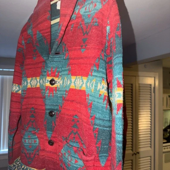 Denim & Supply Ralph Lauren Polo Navajo Red and Teal Patterned Sweater - Picture 3 of 6